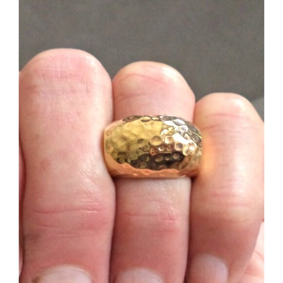 VERONESE 18k Gold Vermeil STERLING NECKLACE + RING SET Etrusca - Hammered -Italy - Picture 12 of 13